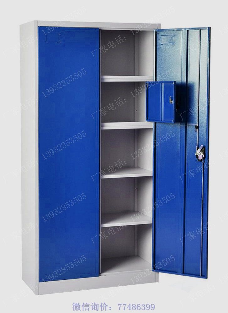 蓝门套色车间工具柜,铁皮门中带小门工具柜,蓝色门板工具柜